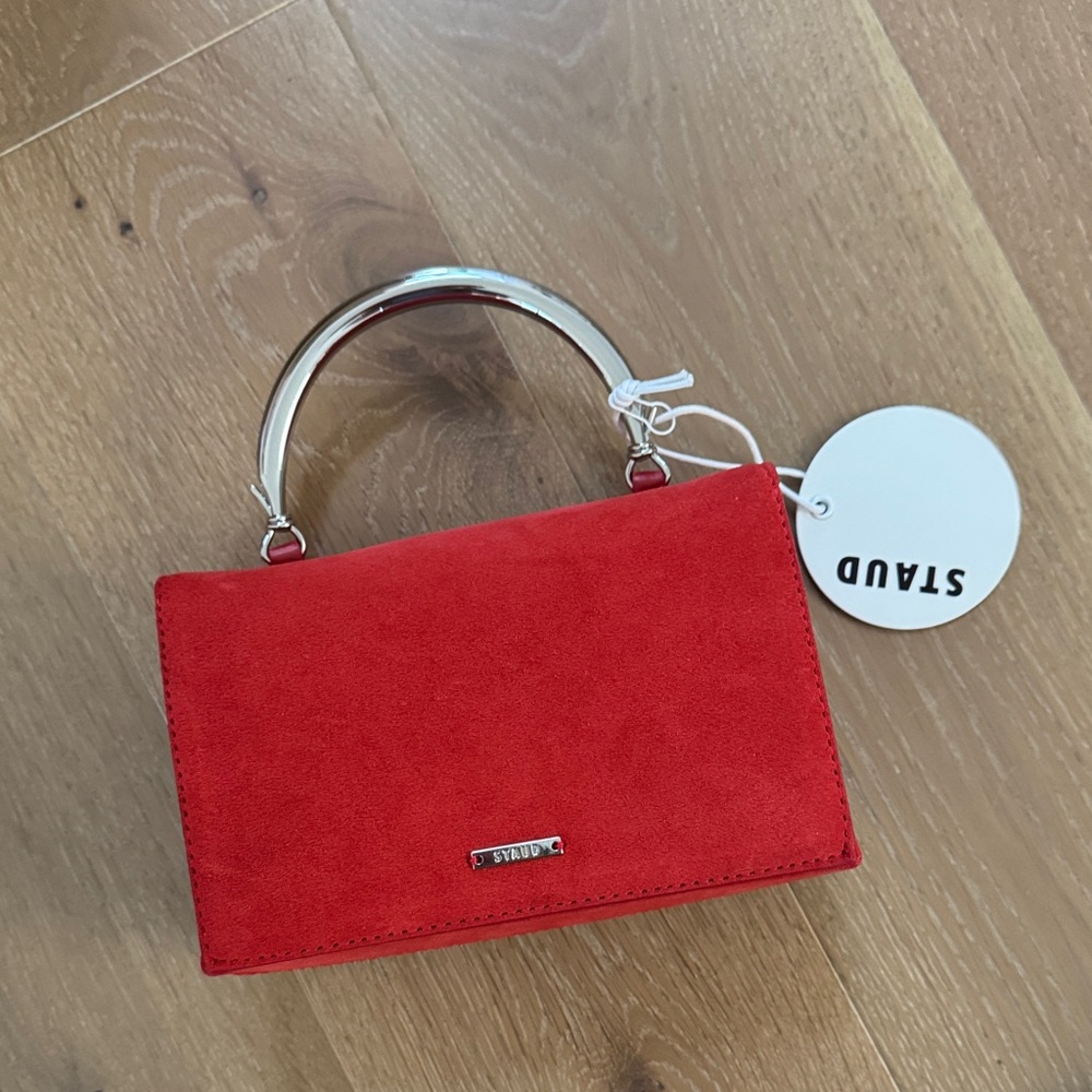 NWT Staud Arc Evening Bag Red Suede Handbag - Picture 5 of 7